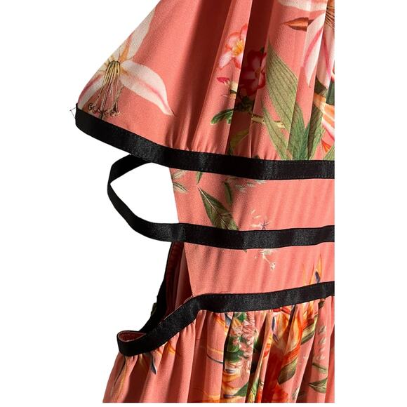 Express Coral Pink Strappy Tropical Floral Print Cut Out Maxi Dress Size Large - Picture 7 of 9
